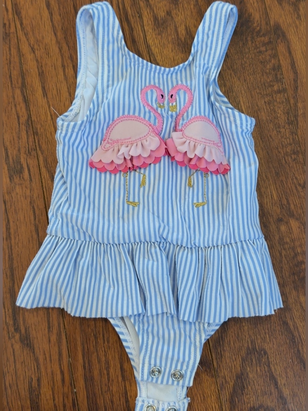 Crown & Ivy Blue & White Striped Baby One-Piece Swimsuit
